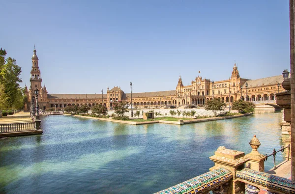 Saluran Indah Alun Alun Pusat Seville Plaza Espana Andalucia Spanyol — Stok Foto