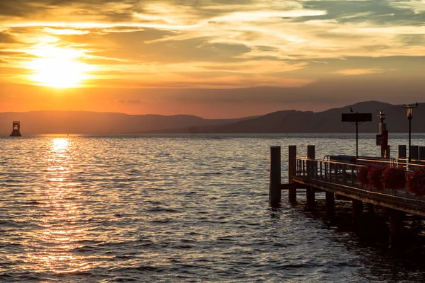 Sunset Geneva Lake Port Valais Switzerland — Stock Photo, Image