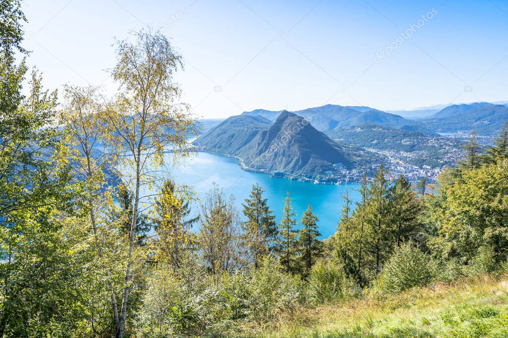 Panorama of Lake Lugano from Mount Bre, Switzerland