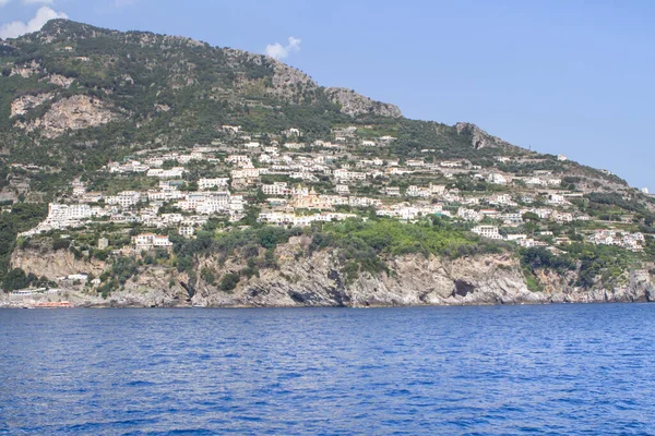 Panoramiczny Widok Miasto Praiano Zatokę Łodzi Region Kampania Wybrzeże Amalfi — Zdjęcie stockowe
