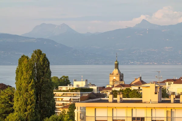 Panorama Utsikt Över Evian Stad Frankrike Och Genèvesjön — Stockfoto