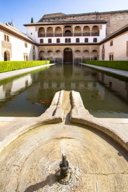 Beautiful courtyard of Alhambra Comares Patio, Granada, Andalucia, Spain clipart