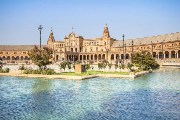 Piękny Kanał Głównym Placu Seville Plaza Espana Andaluzja Hiszpania — Zdjęcie stockowe