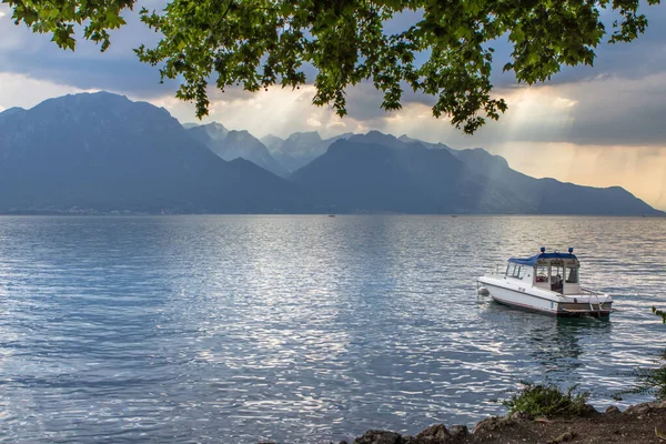 Όμορφη Λίμνη Της Γενεύης Πανόραμα Από Montreux Ελβετία — Φωτογραφία Αρχείου
