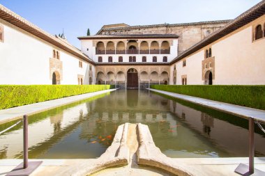 Alhambra Comare Patio, Granada, Endülüs, İspanya 'nın güzel avlusu