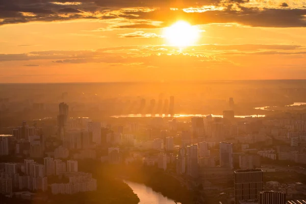 Vista Aérea Superior Cidade Moscou Pôr Sol Partir Plataforma Observação — Fotografia de Stock