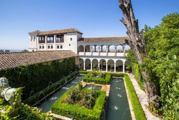 Ogród Fontanna Patio Acequia Alhambra Granada Andaluzja Hiszpania — Zdjęcie stockowe