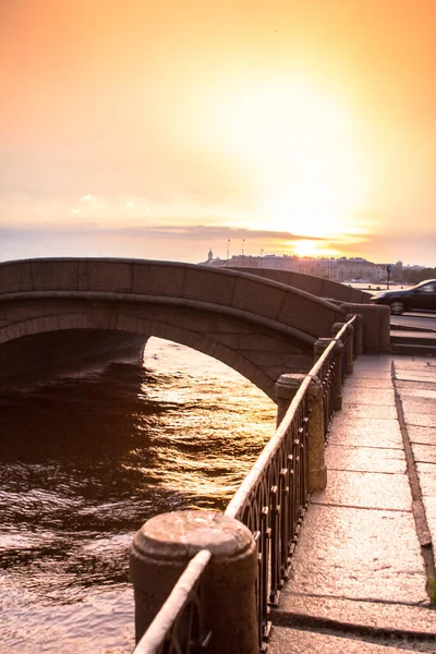 Tramonto Sull Arco Dell Eremo Sul Canale Inverno San Pietroburgo — Foto Stock