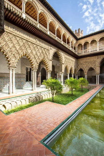 Calma Jardín Verde Patio Las Doncellas Palacio Real Sevilla España — Foto de Stock