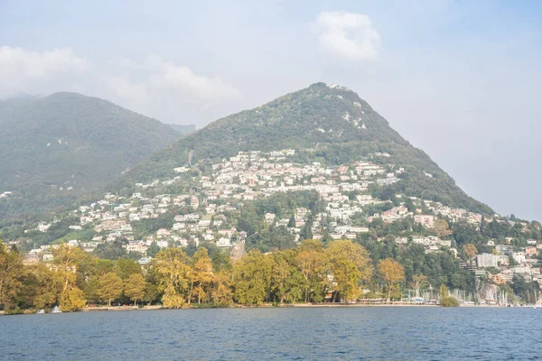 Panorama Utsikt Över Sjön Lugano Schweiz — Stockfoto