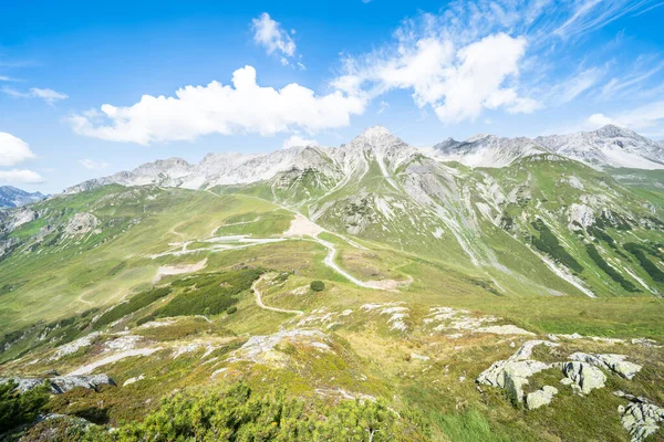 スイス アルプスに緑の草原と山の峰 — ストック写真