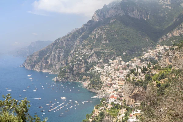 Vista Panorámica Costa Amalfi Desde Camino Los Dioses Cerca Ciudad — Foto de Stock