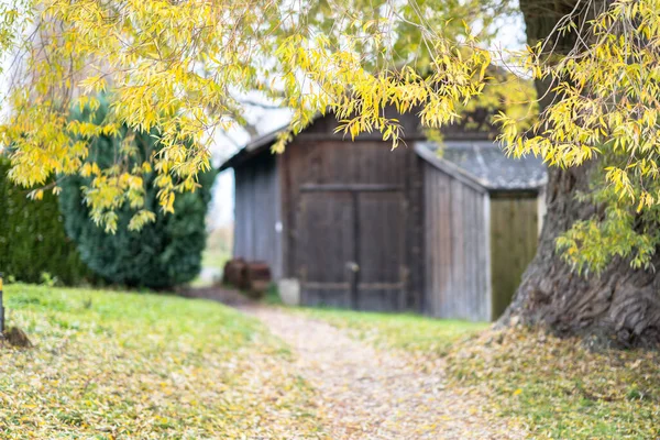 Маленькая Деревянная Хижина Деревне Осенью — стоковое фото