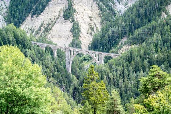 Híres Viadukt Landwasser Viaduct Filisur Davos Közelében Svájcban — Stock Fotó