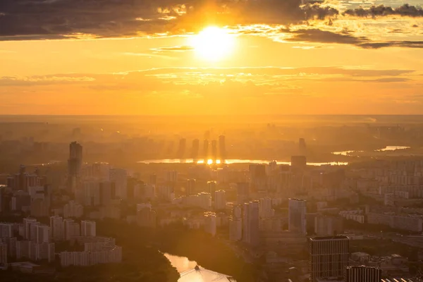 Vista Aérea Superior Cidade Moscou Pôr Sol Partir Plataforma Observação — Fotografia de Stock