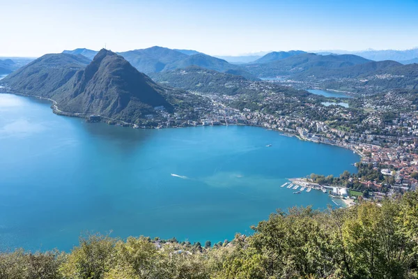 Panorama Jeziora Lugano Góry Bre Szwajcaria — Zdjęcie stockowe