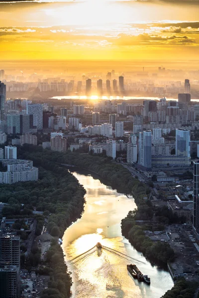 Luchtfoto Van Moskou Stad Bij Zonsondergang Vanaf Het Observatieplatform Van — Stockfoto