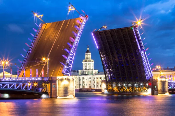 Nachtzicht Neva Rivier Met Palace Drawbridge Petersburg Rusland — Stockfoto