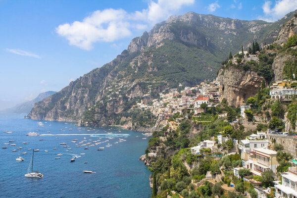 Beautiful view of the city and bay of Positano, Amalfi coastline, Italy