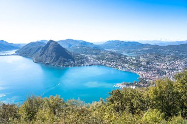 İsviçre 'nin Bre Dağı' ndan Lugano Gölü Panoraması