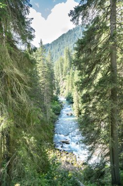 Yazın İsviçre Alplerinde akan nehir