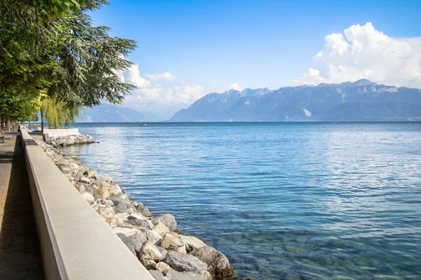 Όμορφη Λίμνη Της Γενεύης Πανόραμα Από Lausanne Ελβετία — Φωτογραφία Αρχείου