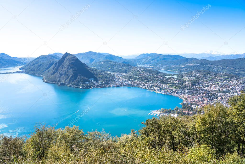 Panorama of Lake Lugano from Mount Bre, Switzerland