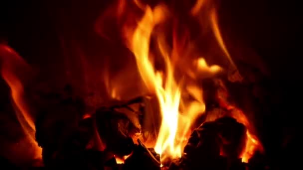 Feu brûlant dans une cheminée à la maison — Video