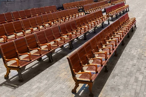 Comfortable seats made out of wood — Stock Photo, Image