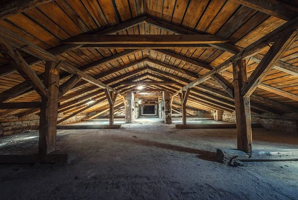Creepy attic interior at abandoned building — Stock Photo, Image