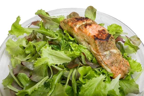 Жареный лосось на салате — стоковое фото