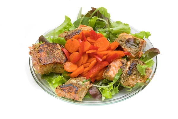 Grilled salmon on salad — Stock Photo, Image