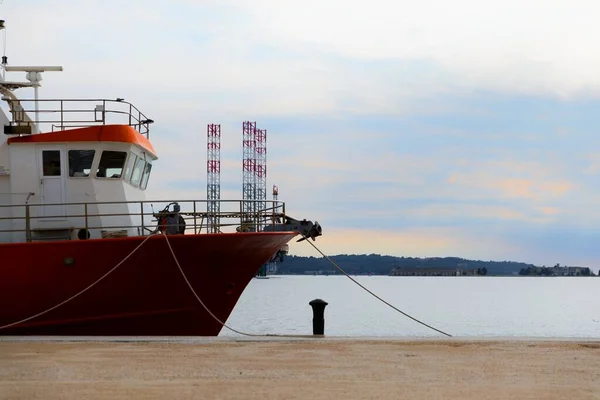 Old fishing boat anchored in the port — Stock Photo, Image