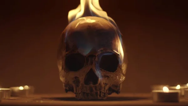 Burning human skull closeup photo — Stock Photo, Image