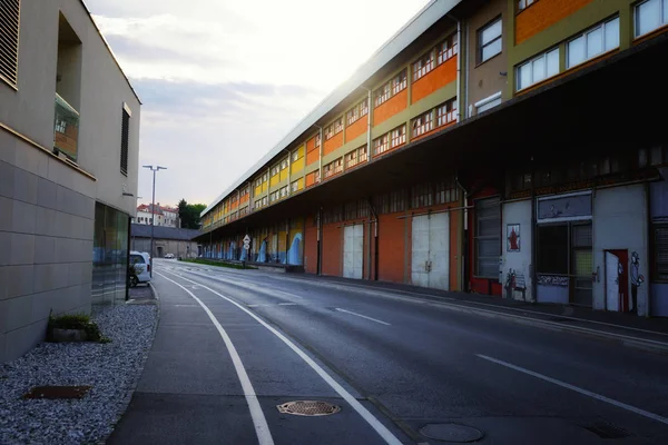 Photo of industrial distric with road — Stock Photo, Image