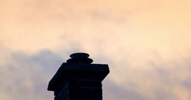 Smoking chimney on rooftop closeup footage — Αρχείο Βίντεο