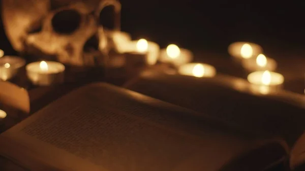 Altar with magical grimoire closeup photo — Stock Photo, Image