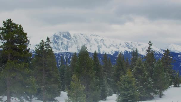 Снег, развеваемый сильным ветром на склонах горы — стоковое видео
