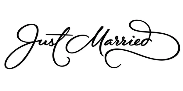 Just Married strony napis, ilustracji wektorowych. Ręcznie rysowane napis tło karty. Nowoczesnej kaligrafii ręcznie. Ręcznie rysowane napis elementu do projektu. — Wektor stockowy