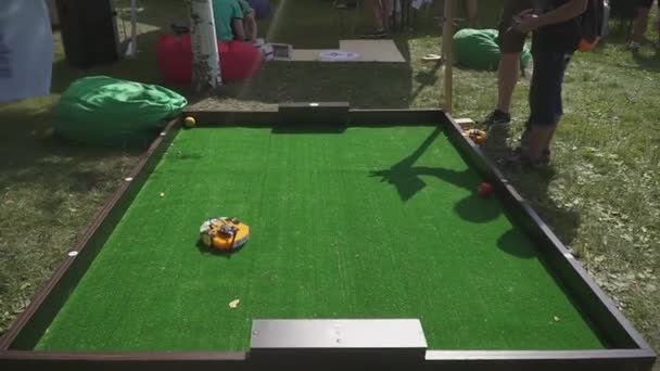Radio controlled robot cleans the pool table cover — Stock Video