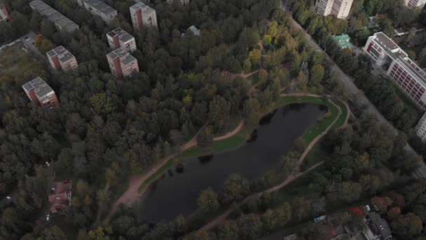 Högst Upp Gatukorsningen Staden Låga Hus Och Tak Magasinet Parkera — Stockvideo