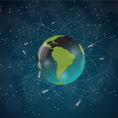 Uydular toprakla. Uzaydan görünümü. Vektör çizim