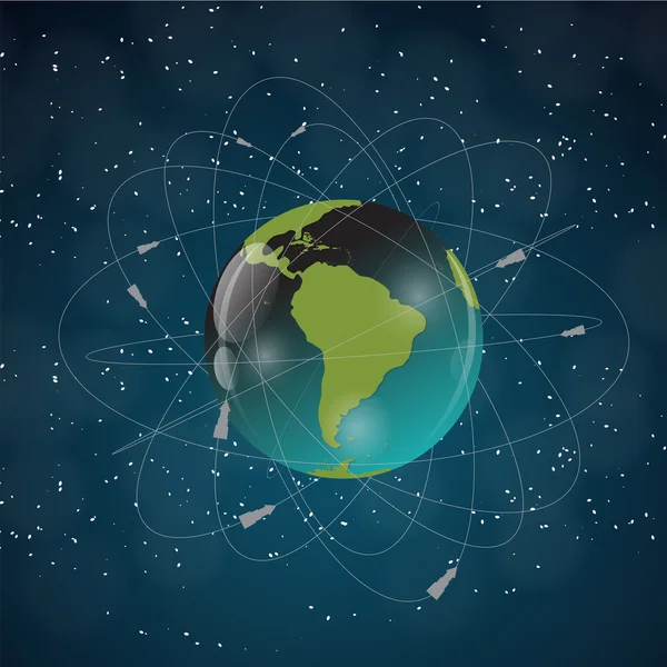 Uydular toprakla. Uzaydan görünümü. Vektör çizim