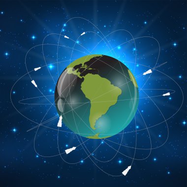 Uydular toprakla. Uzaydan görünümü. Vektör çizim