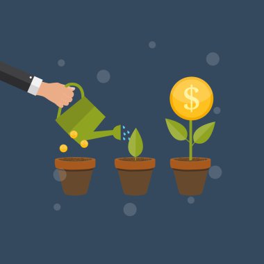 Para ağacını, finansal büyüme düz kavramı vektör çizim