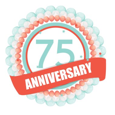 Balonlar ve şerit Vect ile şirin şablon 75 yıl yıldönümü