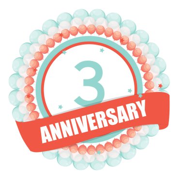 Şirin Şablon 3 yıl yıldönümü balonlar ve şerit Vecto