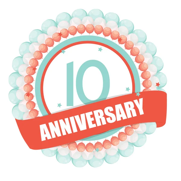 Balonlar ve şerit Vect ile şirin şablonu 10 yıl yıldönümü