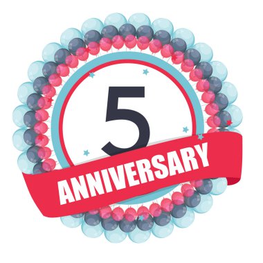 Şirin Şablon 5 yıl yıldönümü balonlar ve şerit Vecto