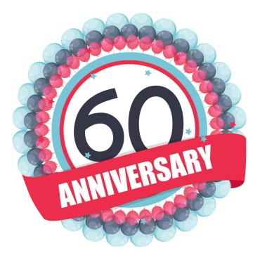 Balonlar ve şerit Vect ile şirin şablon 60 yıl yıldönümü